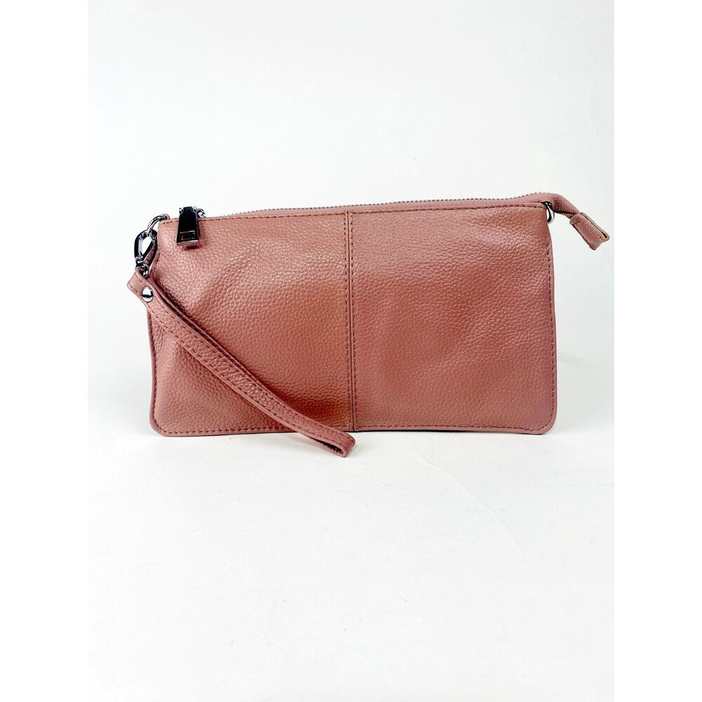 Lecxci Pebbled Leather Wristlet Clutch Pink Mauve Zippered Makeup Wallet Bag